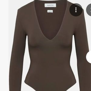 Babaton Contour Shoulder Pad Longsleeve Bodysuit in Brown Size Medium